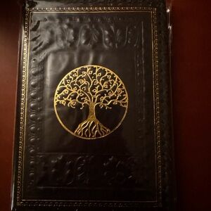 Fiorentina Black Leather Journal with Gold Tree of Life NWT, Made in Italy